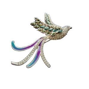 Crystal Encrusted Exotic Bird Brooch 3" Long